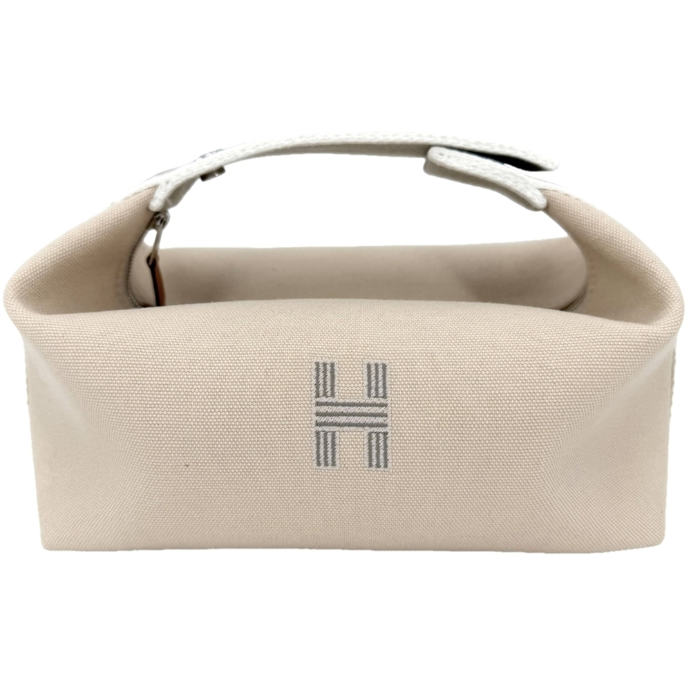 Hermes handbag for women, Bride à Black PM pouch, HERMES Toile H, beige/white...